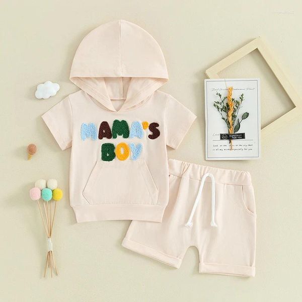 Шульщики набор для мальчиков летние вышивающие буквы с капюшоном с шортами с шортами малыш дети повседневные мягкие наряды