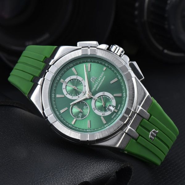 Neue Maurice -Handgelenk Uhren Männer Neue Herren Uhren sechs Nadeln All Dial Work Quartz Watch hochwertige Luxusmarke Chronograph Clock Gummi -Gummi Fashion Geschenk Blue01