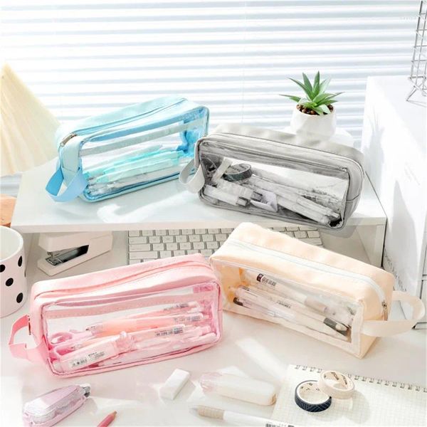 Aufbewahrungstaschen Transparentes Bleistiftkoffer großer Kapazität Einfacher Stiftbeutel Kawaii Cosmetic School Study Stationery Office Supplies