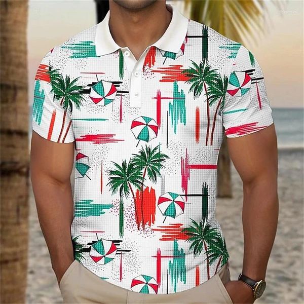 Polos masculino Palm Tree Resort Hawaiian 3D Polo Polo Camisa de férias Praia de férias de manga curta Tops Hawaii Confortável Tees Roupas