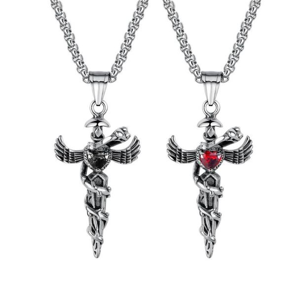 Acciaio inossidabile caduceus angelo simbolo di medicina dottore infermiera collana a sospensione per maschili boys4046239
