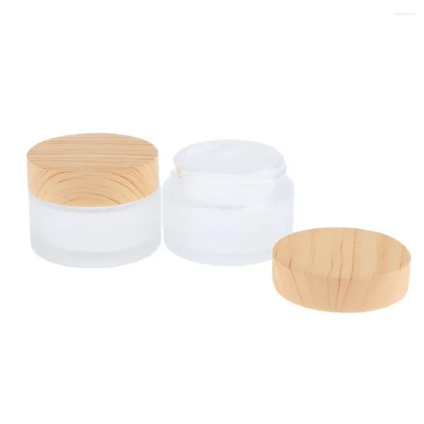 Garrafas de armazenamento 15 ml de frascos de creme de vidro fosco com amostra de contêiner cosméticos de tampa de madeira plástica para face