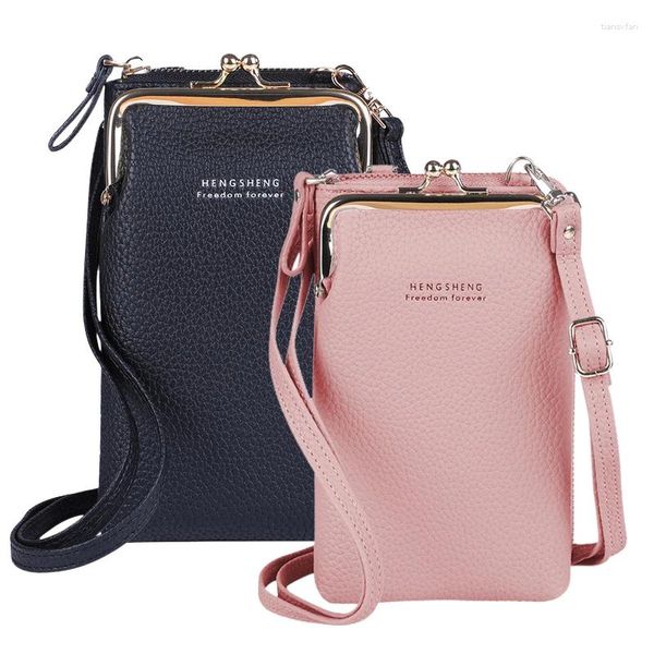 Bolsas de ombro vendem celular com abertura de metal Crossbody Women Mini PU Messenger Messenger Bag para meninas Presente 2024