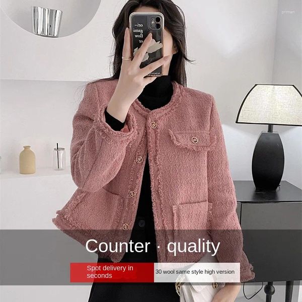 Frauenjacken Qualität Frau Pink Crew Neck Quaste Real Wolljacke Down Liner Mode weibliche elegante Mujer Streetwear Herbst Winter