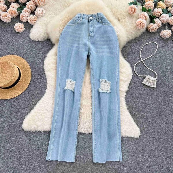 Jeans womans casual women pantaloni blu chiaro 2024 Fashion Spring Autumn Autunno High Wels Rested gamba dritta pantaloni in denim a tutta lunghezza