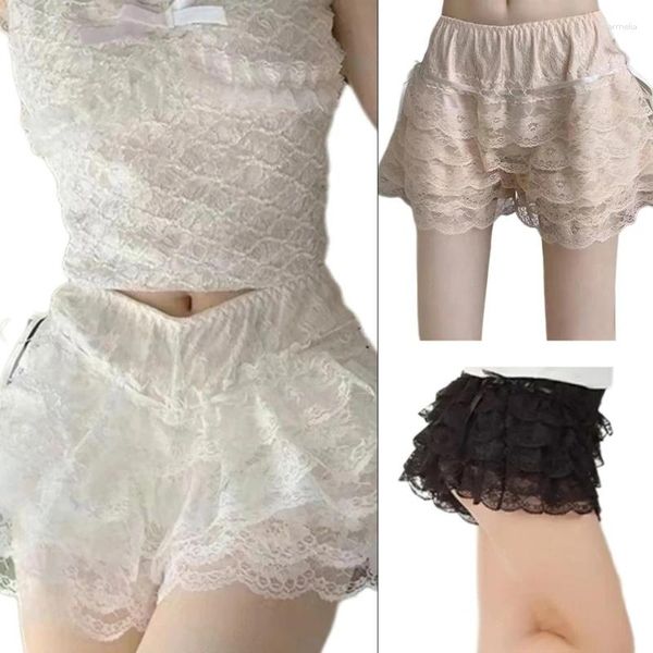 Calcinha feminina doce bloomers de renda doce para mulheres shorts de segurança browknot vintage cuecas curtas.