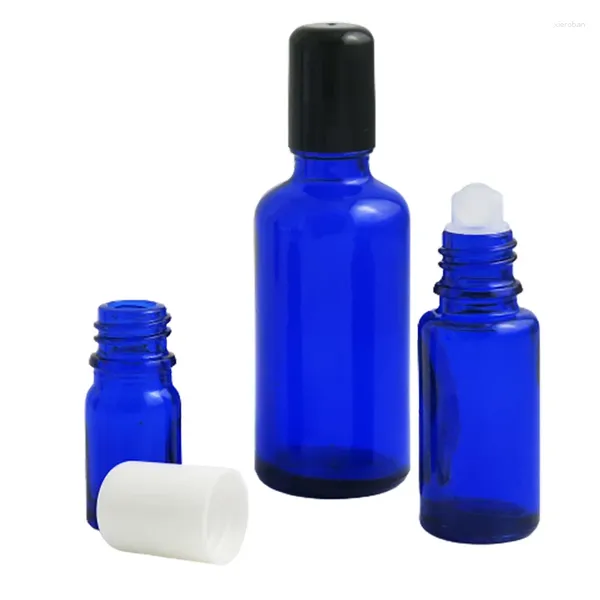 Garrafas de armazenamento 5ml 10ml 15ml 20ml 30ml 50ml 100ml de rolo de vidro azul cobalto em recipientes 1/6oz 1/3oz 1/2/2oz de 1 oz de bola