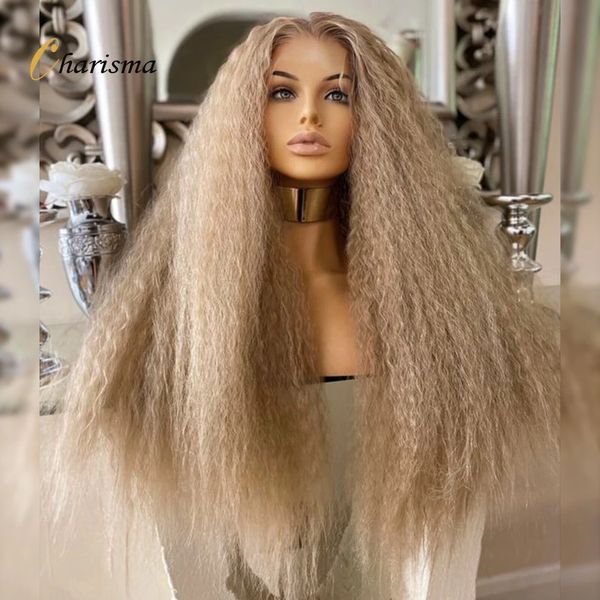Charisma 26 Zoll Afro Kinky Curly Synthetic Front Spitze für schwarze Frauen im vorgefertigten natürlichen Haaransatz Ash Blonde 240401