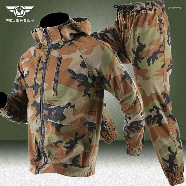 Tracce maschili camuflage cargo set da uomo primavera giacche multi-tasca pantaloni da combattimento dritti 2 pezzi in abiti tattici resistenti all'autunno