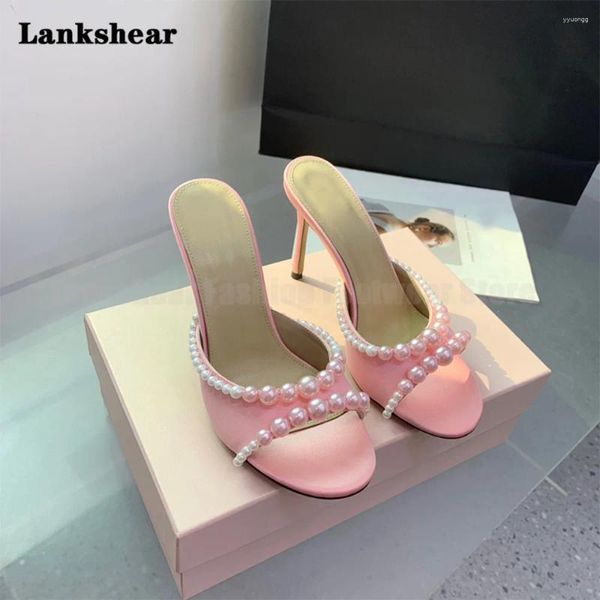 Одевать туфли розовые круглые ноги жемчужные каблуки для женщин летняя шелк.