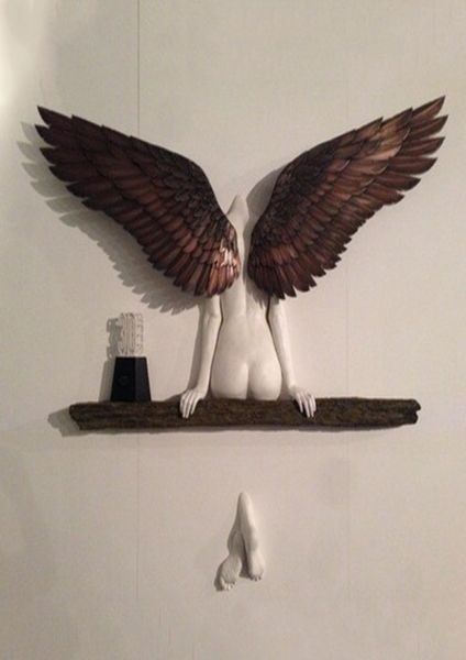 Kunstskulpturwand 3D für Wohnzimmer Schlafzimmer Dekoration Wohneinrichtung Garten Statue Kunstwerk Engel Wings SD 2103268133231