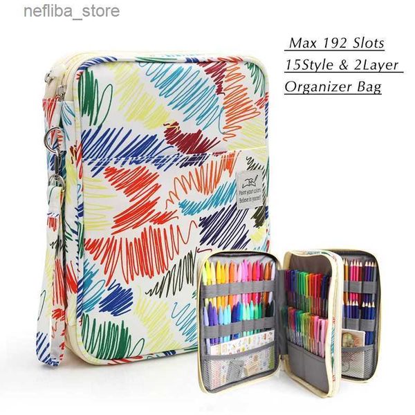 Sacos de cosméticos 192 slots de grande capacidade para lápis Bolsa de estojo organizador de cosméticos para lápis colorido aquarela marcadores de canetas Gel Great Gifts L410