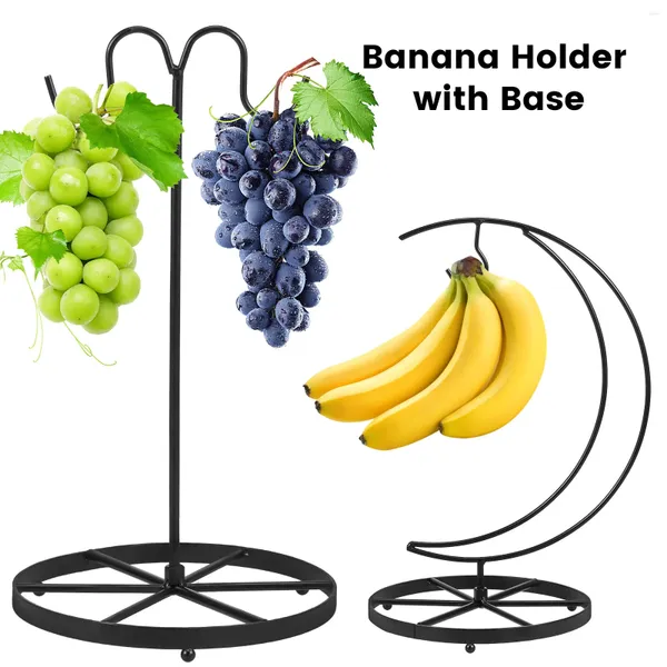 Armazenamento de cozinha suporte de banana stand hanger rack gancho de gancho exibir bancada Organizador do goleiro de uva preto suportes