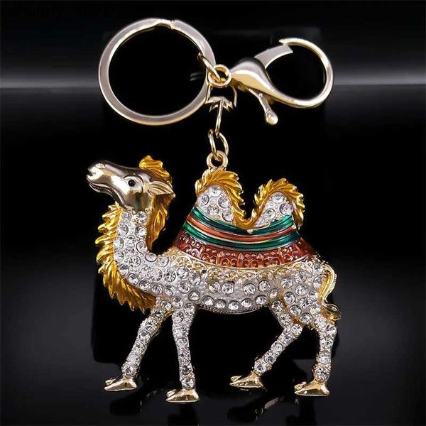 Keychains Bedanyards Camel Camel Camel Rhinestone Keychain for Women/Men Gold Color Metal Metal Turista Viagem Jóias de Chaves de Chaves Llavero Zzzk520 Y240417