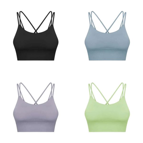 Sottili cinghie doppie yoga reggiseno nudo sentenza canotte a misura di pelle raccolte da donne shock da donna sportive incrociate bellissime giubbotti sexy posteriori con tazze rimovibili