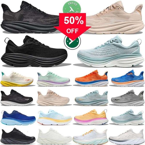 Ucuz Tasarımcı Bondi Clifton 8 9 Erkekler İçin Koşu Ayakkabı Kadınlar Erkek Üçlü Black Beyaz Bulut Kadın Trailler Sneakers İndirim