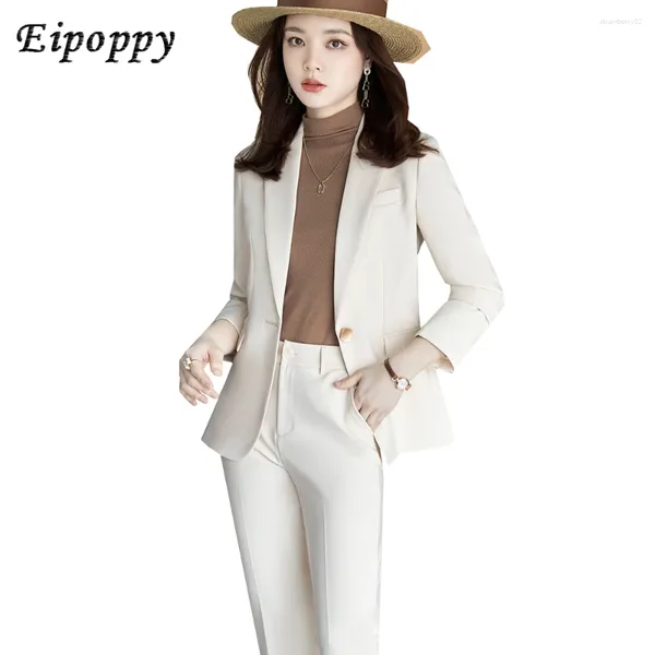 Pantaloni da donna a due pezzi beige kaki pantalone nero giacca femminile femmina affari formali 2 set sottile blazer e pantaloni per le donne da ufficio abbigliamento da lavoro