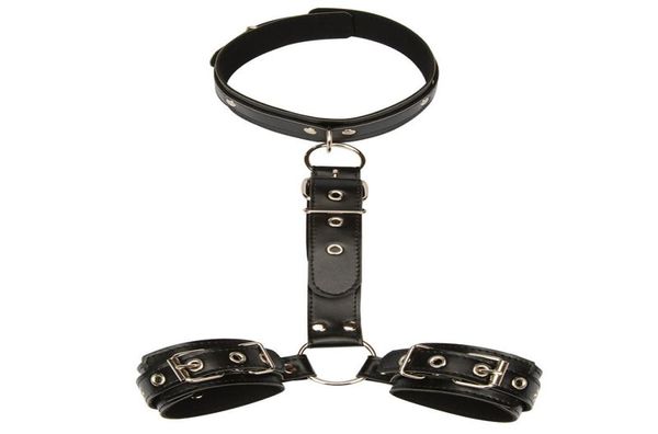 Fucile in pelle feticcio manette collo e polso cuffi polsini bdsm collare estrema bondage attrezzatura sex shop forniture nera rossa bxa11905439893