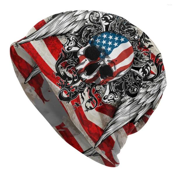 Berets Banner für Independence Day Thin Bonnet Homme Sport Skull USA Schädel