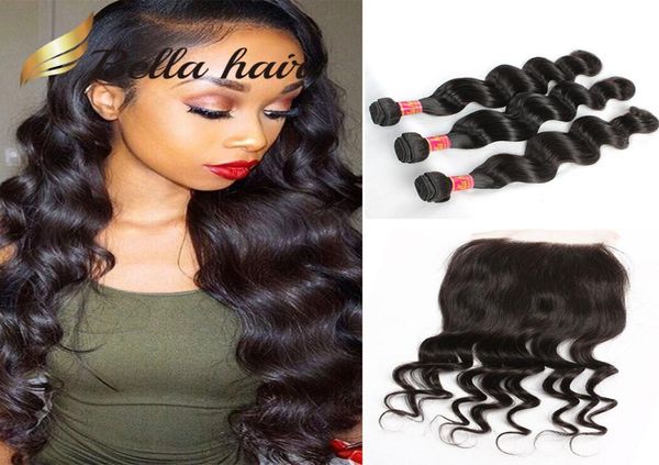 Cabelo virgem brasileiro Logo Deep Wave 3 Pactles e fechamento de renda com cabelos para bebê 4pcslot indiano peruano malaio Bella Hair WEAV9505267