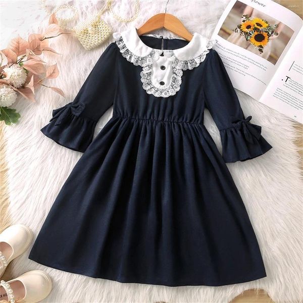 Girl Dresses Elegant Kids Dress Toddler Girl Girls Long Sleeve Lace Patchwork Designer Princess Designer Outfit Abbigliamento da festa Vestitidos