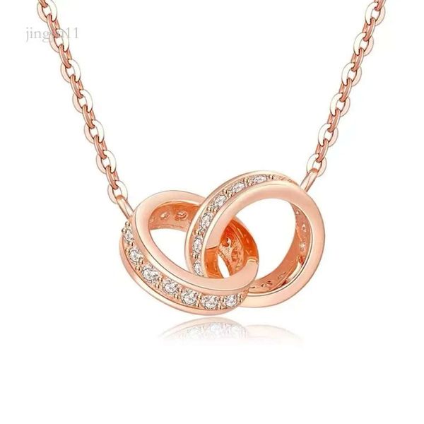 Vanclef Halskette Halskette für Liebe Frauen Titanium Stahl Schmuckparty Sterling Sier Roségold Halsketten Doppelringe Diamant Anhänger Long ch