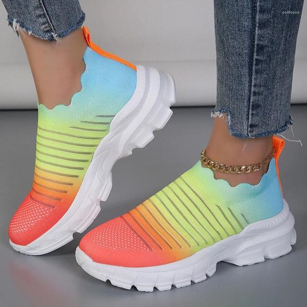 Scarpe casual mix Colori a maglia Sneaker Suncia spessa da donna Donne a strisce a strisce Sock Woman Super Size Vulcanizza femmina