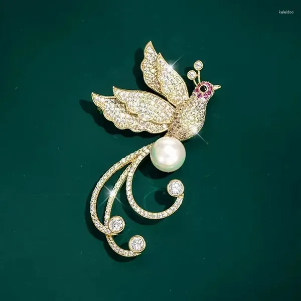 Broschen High-End-Frauen Crystal Phoenix Brosche Luxus Perlenvogel Corsage Pin Vielseitige Anzug Accessoires Unisex Pins