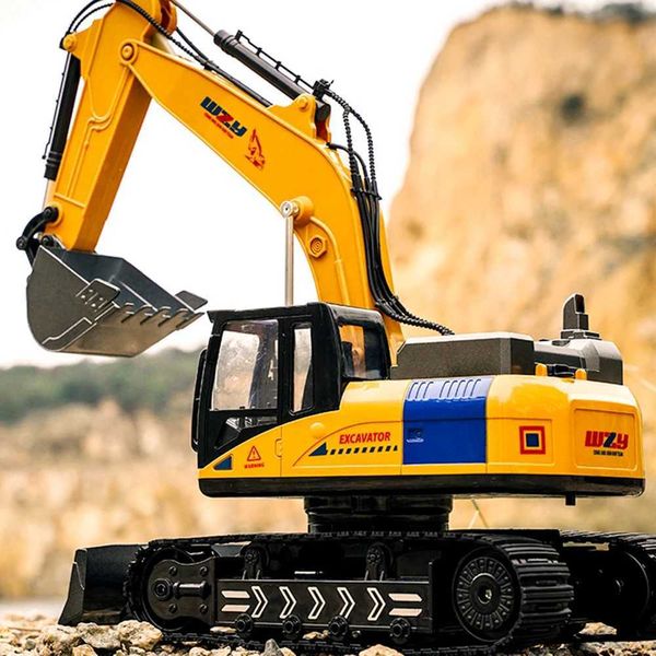 Auto modello Diecast Auto illuminata a telecomando giocattolo giocattolo Auto Effetto sonoro Electric Excavator Auto CarDrens Gift J240417