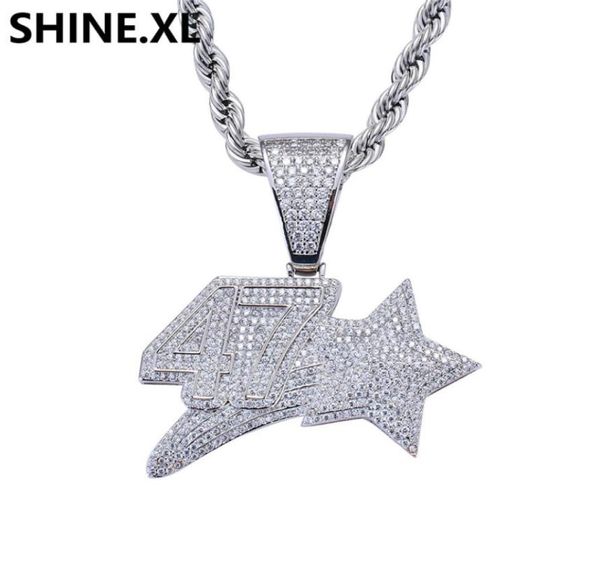 Uomo e donne hip hop oro bianco numero 47 collana a ciondolo a pendente stella fascia di gioielli cubi di pietra zircone 5969465