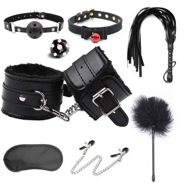 Masturbators BDSM Bindungsset Leder Manschette Set Peitsche Weichzellen Ball Stopper Kragen Spielzeugpaar Flirten für Erwachsene Game ProductL2403L2404