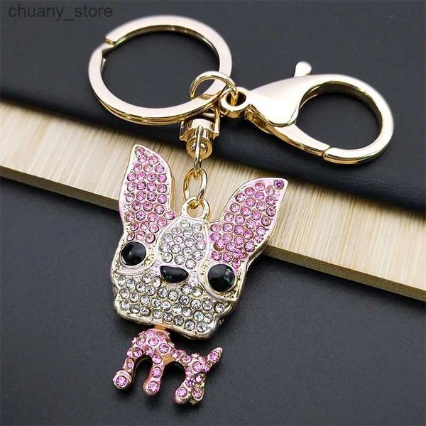 Schlüsselanhänger Lanyards Tierhund Chihuahua Schlüsselringhalter Strass Legierung Haustierliebhaber Handtasche Handtasche Keychain Car Bag Accessoires Schmuck Llavero Y240417