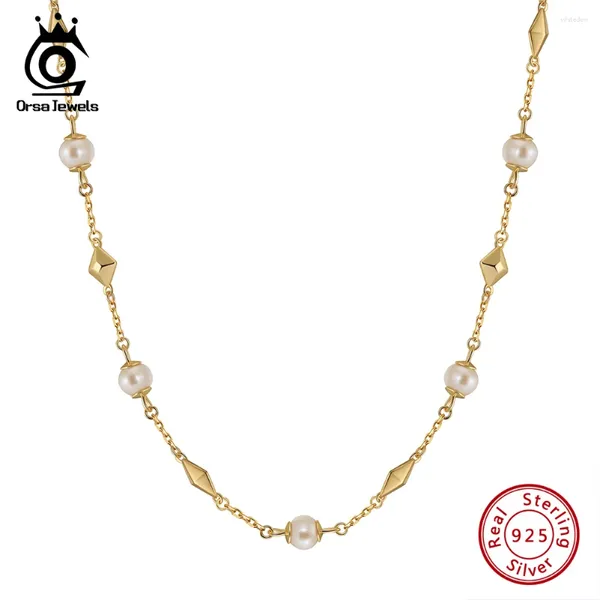 Catene Gioielli ORSA 14K Gold Satellite Catena Pearl Collana per girocollo per donne 925 gioielli in argento sterling gpn52