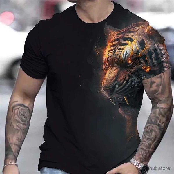 Erkek Tişörtleri Tiger Baskı T-shirt 3D Hayvan Erkek Gömlekleri Yaz Kısa Kollu Erkek Külot Büyük Boyutlu Üstler Tees Erkekler Giyim