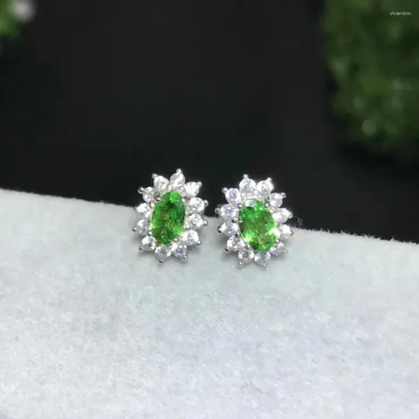 Orecchini per borchie Fascifica naturale tsavorite elegante piccolo diana verde garnet 925 gioielli regalo per ragazze argento