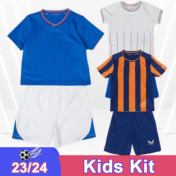 2023 24 Rangers Tavernier Kids Kit Futbol Formaları Dessers Danilo Yilmaz Lundstram Goldson Home Mavi Away Away 3. Çocuk Futbol Gömlek Üniformaları