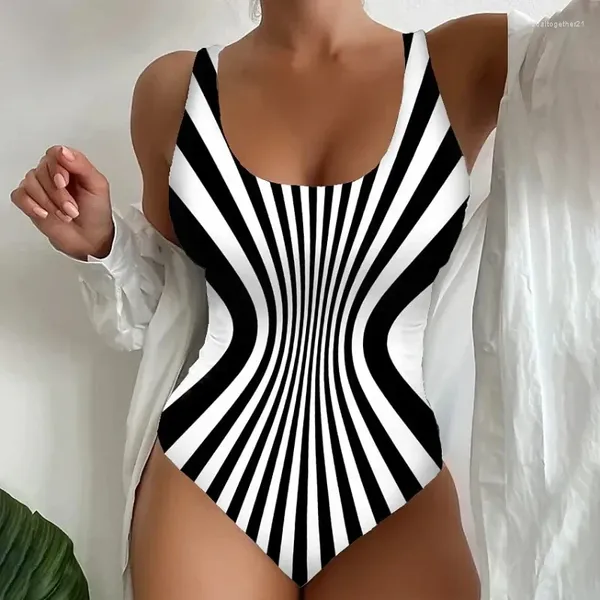 Kadın Mayo Tek Parça Çizgili Baskı Mayo Kadınlar Yastıklı Kadın Sırtsız V yaka mayo Bodysuit Beach Giyim XS-5XL