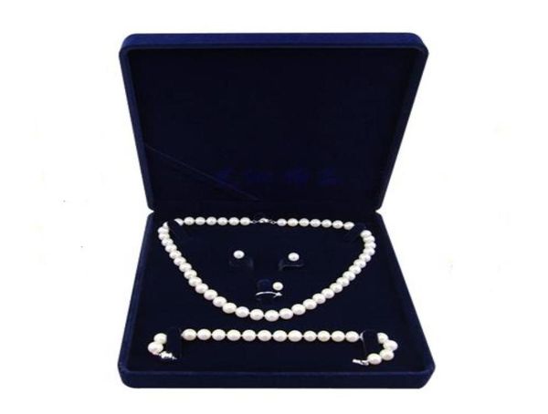 Set di gioielli in velluto 19x19x4cm Set di gioielli per la scatola da regalo per perle lungo Display regalo di alta qualità Blu Color9721361