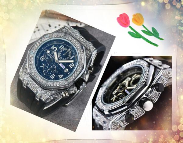 Da uomo a sei pin designer orologi stopwatch di alta qualità di lusso di movimento automatico orologio in quarzo orologio in gomma verde nera cinghia di orologio diamanti di bell'aspetto