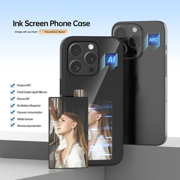 Hot Sales DIY NFC Ink Screen Projection Chace для iPhone 15 Pro Max 14 14pro 14promax 13 13pro с розничным пакетом New Black Technology AI Smart Case