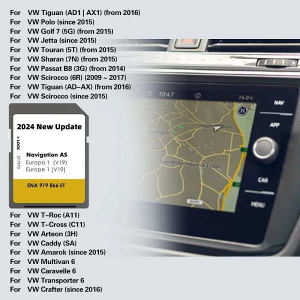 Карты Новые для VW Discover Media Navigation As V19 Map UK Europe 2024 Sat Nav SD Card 32GB