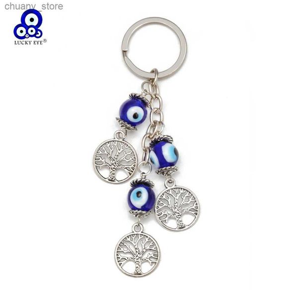 Chaços de teclado Lucky Eye Alloy Tree of Life Keychain Glass Turkish Ear Ey Eye Bead Chain Bag Caryyring para homens homens Porte cl Y240417