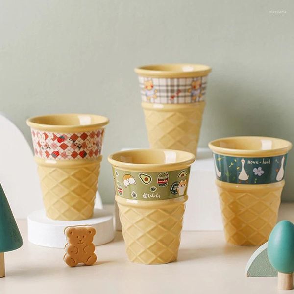 Tassen japanischer Cartoon Eiskegel Tasse Leichte Luxus Keramik Tasse Paar Milch Tassen Saft Haushaltsbetreuung 2024