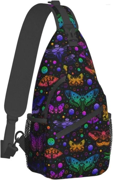 Rucksack Gothic Moth Butterfly Chest -Taschen Cool Crossbody Sling Bag Travel Wanderwanderung lässig Schulter Daypack für Frauen Männer Halloween