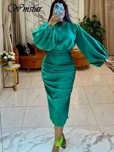 Платья плюс размеры Wmstar Party for Women Fashion Lantern Long Elive Drapeed Maxi платье Оптовое капля 2024