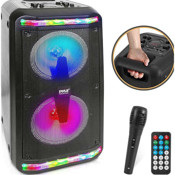 Tragbares Pyle Bluetooth -Lautsprecher -Mikrofonsystem mit integrierten LED -Partylichtern, MP3 -USB, FM -Radio, 65 Subwoofer, 500 Watt Max Power - perfekt für Karaoke -Partys