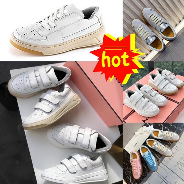 Scarpe abiti di lusso di alta qualità Acne Sorriso in barca autentica in pelle bianca blu scarpe blu bianche allacciata su studi flat bottom sports sneaker gai basso prezzo