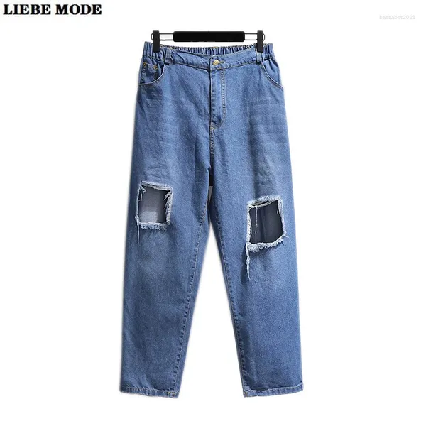 Jeans femininos plus size 4xl 5xl 6xl angustiado rasgado para mulheres mamãe harém calça de jeans buracos retos perna alta jeans y2k homme