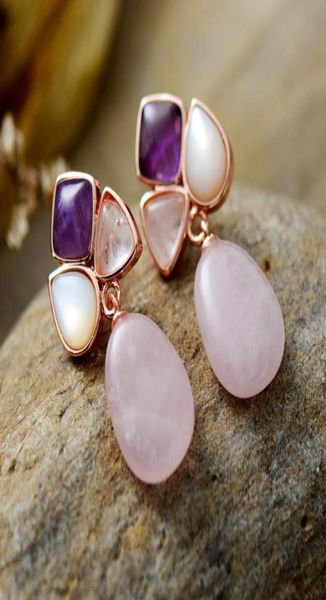 Stud Women Luxe Women Rose Quartz Sodalite Oro Strini placcate Orecchini di guarigione in cristallo Festa Bold Art Dec Jewelry Bijoux Whole 4417156