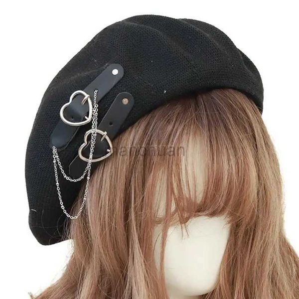 Baskenmänner süße coole Punk Beret Lolita Hut süße Mädchen Japanische Herzschnalle Beanie Hut Kawaii Preppy Style Girl Beret D24417